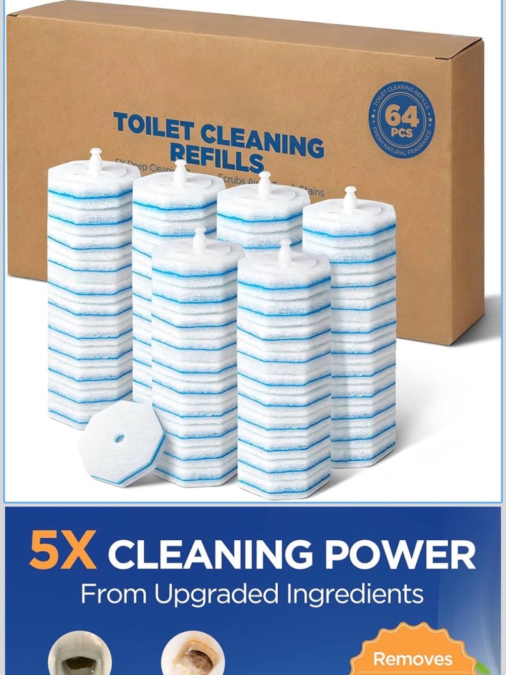 Toilet Cleaning Refills - White with Blue Stripe (64 Pack)